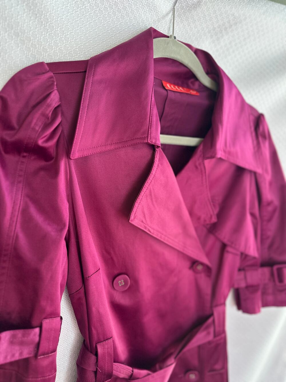 16. NWT Coat dress; double breasted; magenta; satin; Elle; Small